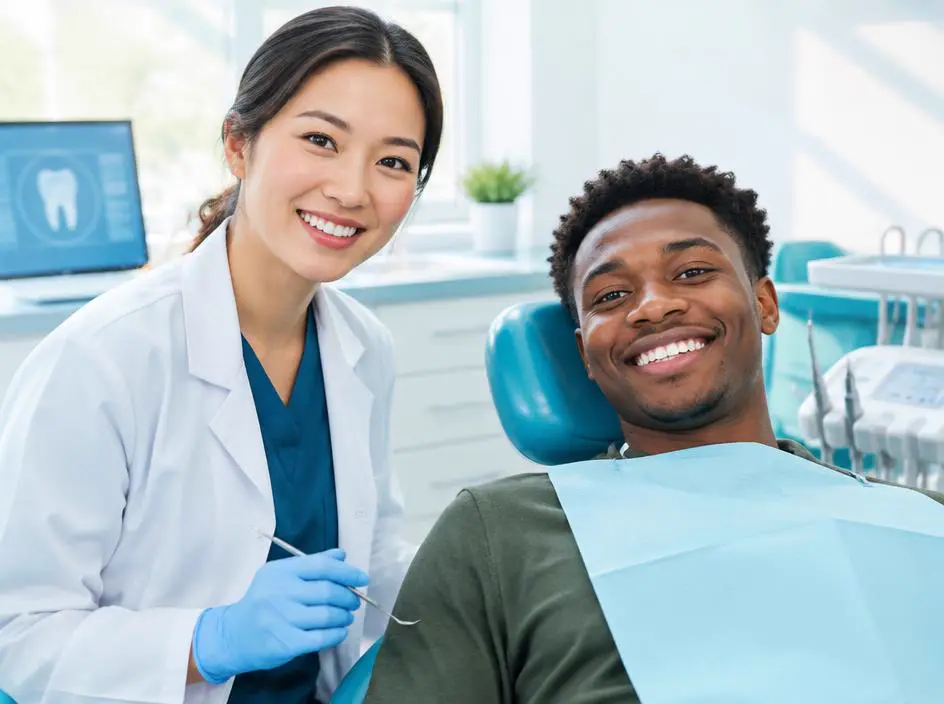 A dentist with a smiling patient