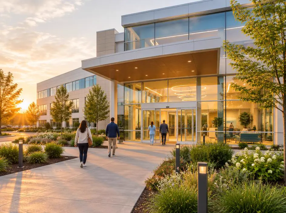 Entrance of a modern medical center
