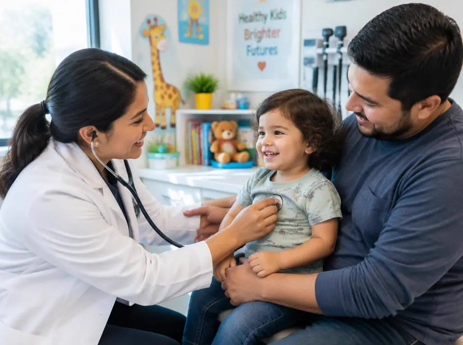 A pediatrician examining a toddler