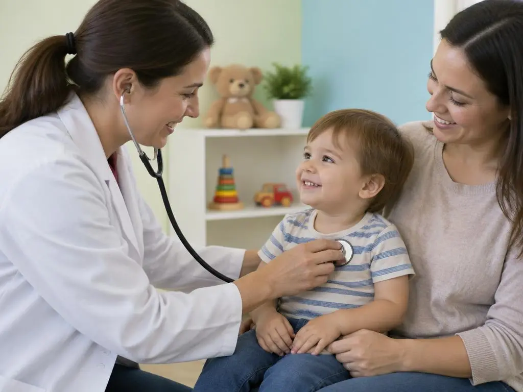 A pediatrician examining a toddler